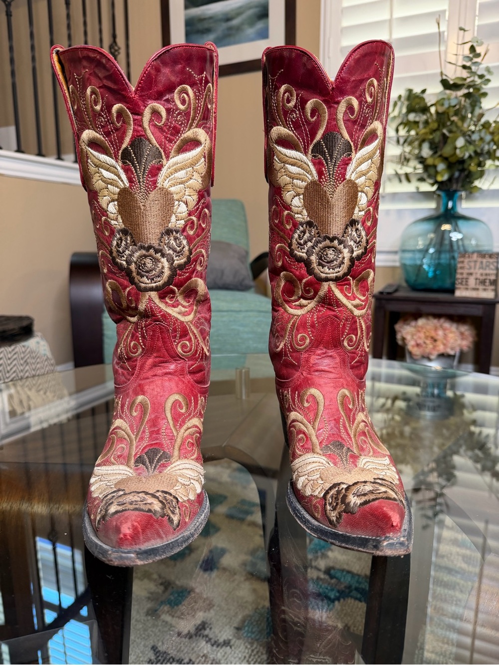 Old Gringo Grace Red Wing Heart Embroidered Cowboy Boots 7.5B - Picture 3 of 9